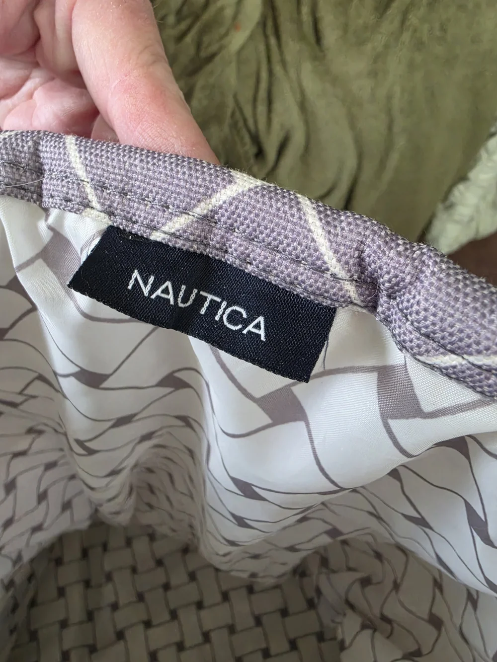 Nautica Gray and White Patterned Fabric Bin
